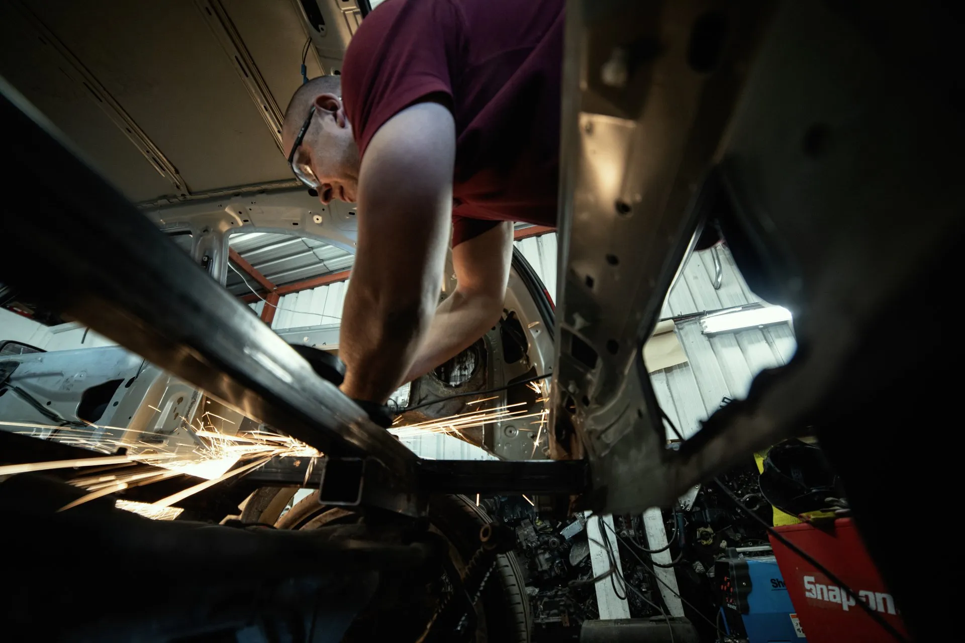 Chassis welding work in progress