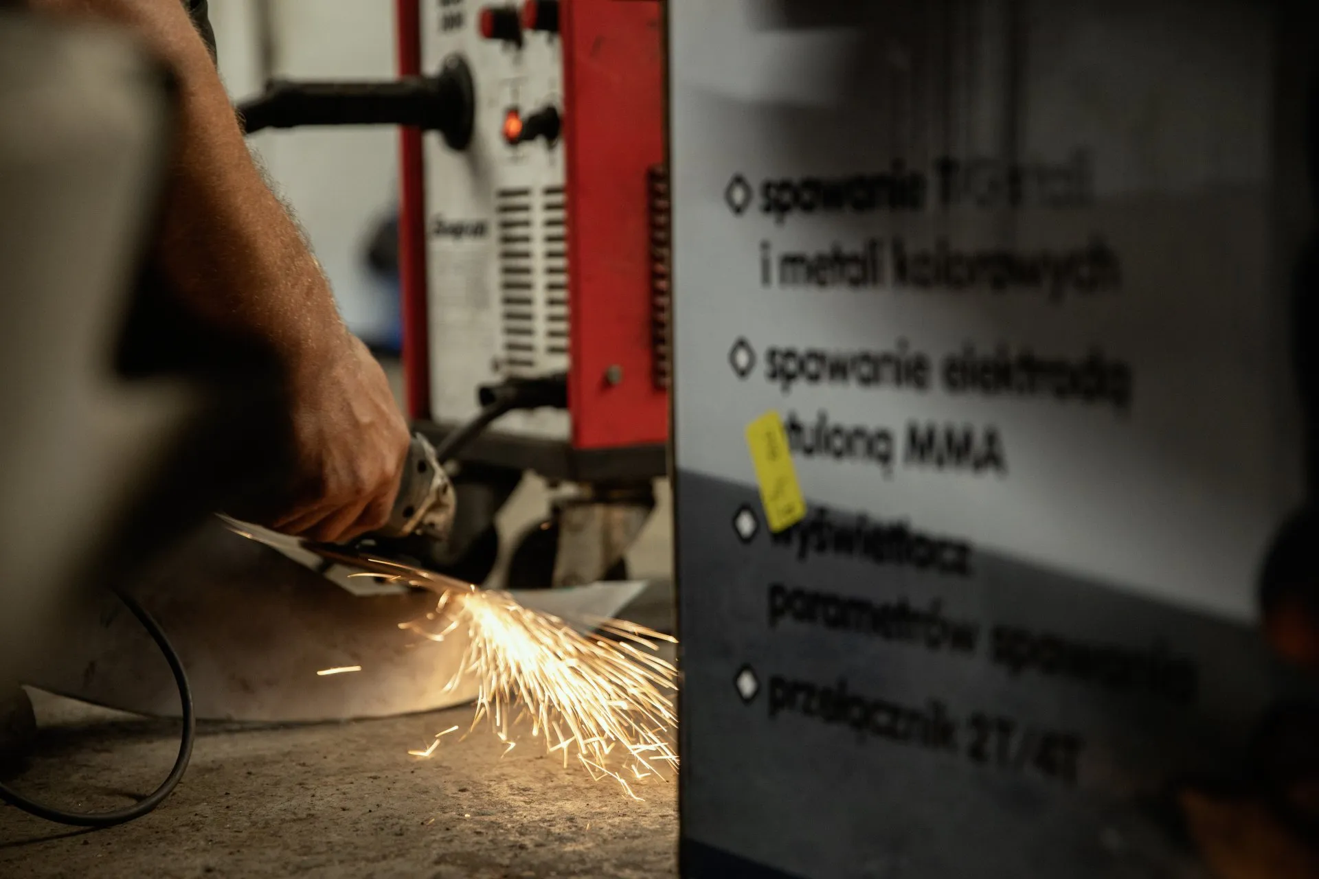 Cutting sheet metal beside the welding station
