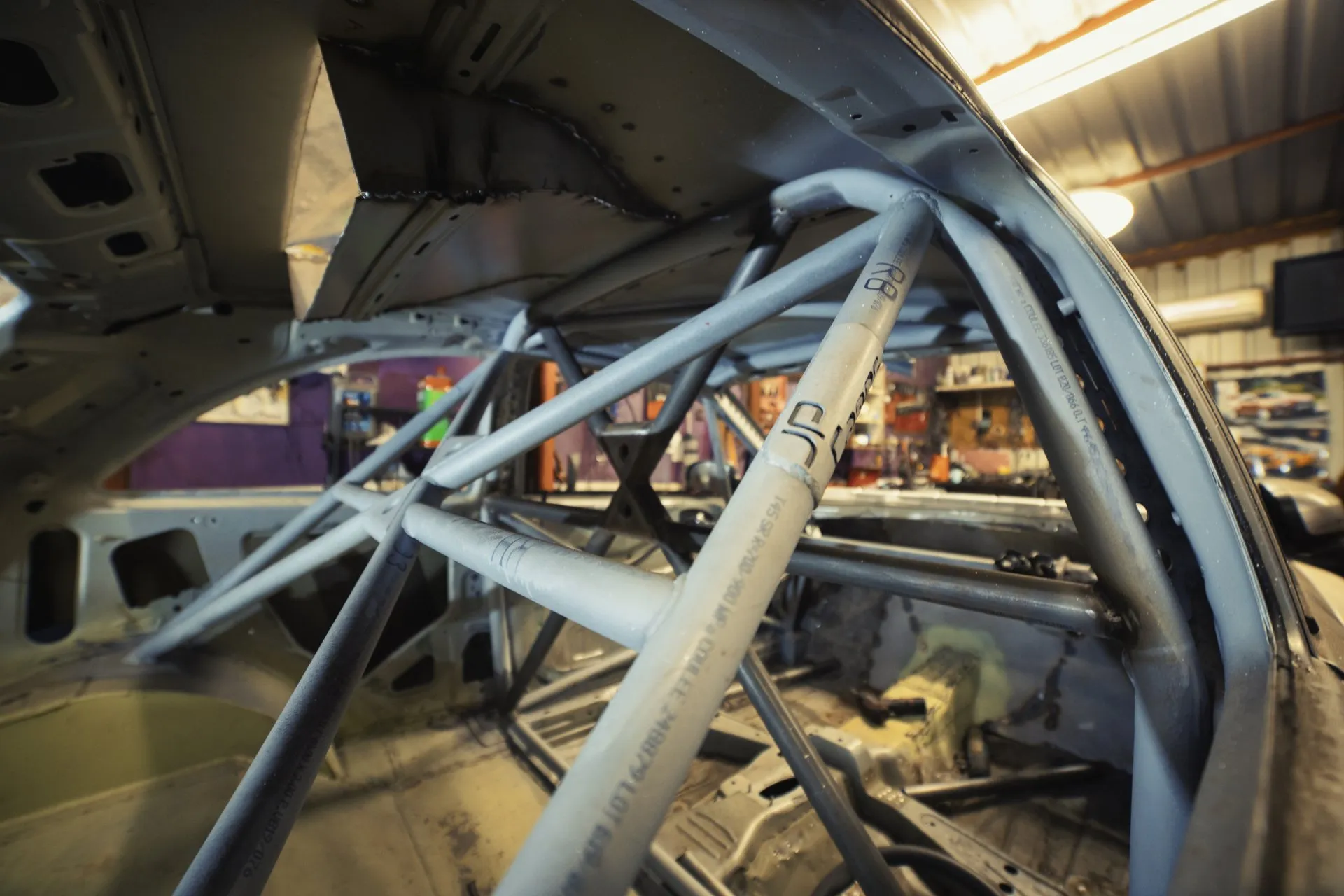 Interior view of fabricated multi-point roll cage